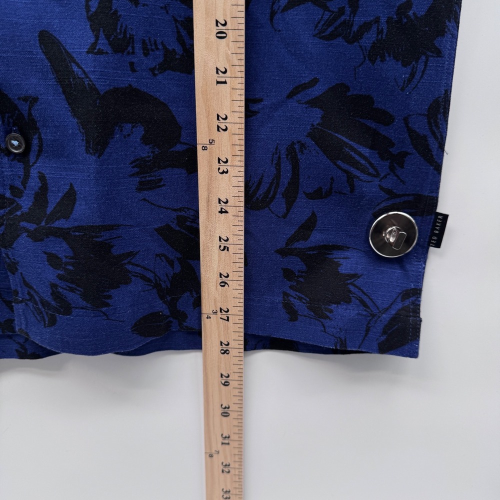 Ted Baker Button Up Shirt Mens S Blue Midnight Sail Floral Camp Collar NEW - Picture 5 of 8